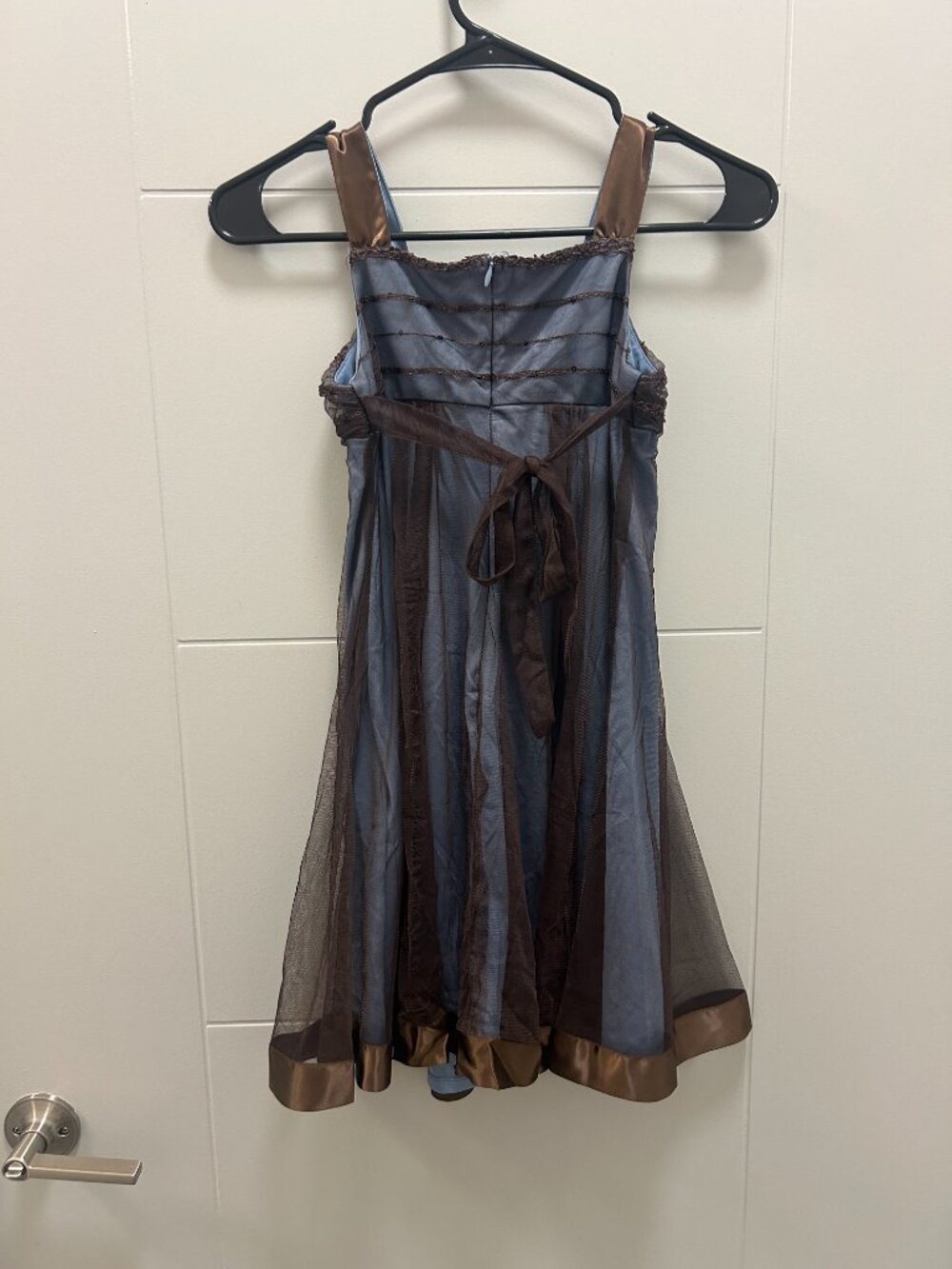 Bonnie Jean Girls Size 10 Blue Brown Mesh Dress Bow Empire Waist Formal Y2K - Picture 3 of 10